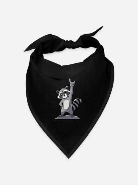 Rock On Waschbär Mit Coolen Gesten - Bandana Dreieckstuch - Schwarz