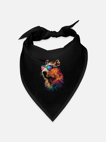 Capybara Sonnenbrille Bunt Popart Wasserschwein - Bandana Dreieckstuch - Schwarz