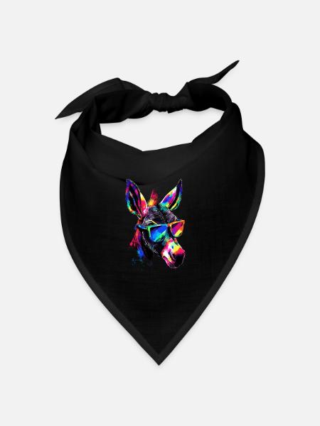 Esel in Bunt Popart Farben Hausesel Donkey Reiten - Bandana Dreieckstuch - Schwarz