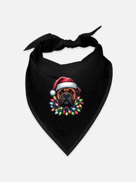 Bullmastiff Hund Weihnachtsmütze Xmas - Bandana Dreieckstuch - Schwarz