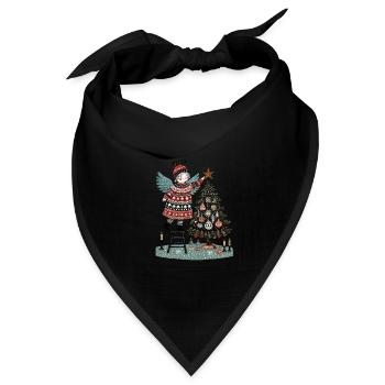 Skandinavischer Weihnachtsengel Mit Weihnachtsbaum - Bandana Dreieckstuch - Schwarz - Vorne