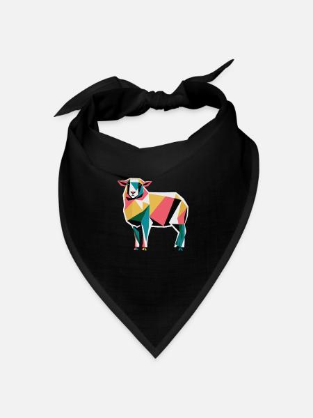 Bunte Geometrische Bauernhof Tiergrafik Schaf - Bandana Dreieckstuch - Schwarz