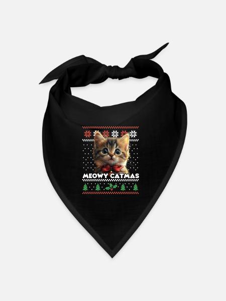 Meowy Catmas Weihnachten Partnerlook mit Kätzchen - Bandana Dreieckstuch - Schwarz