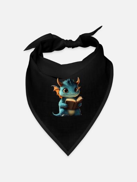 Niedlicher blauer Drache – Magie für Bücherfans - Bandana Dreieckstuch - Schwarz