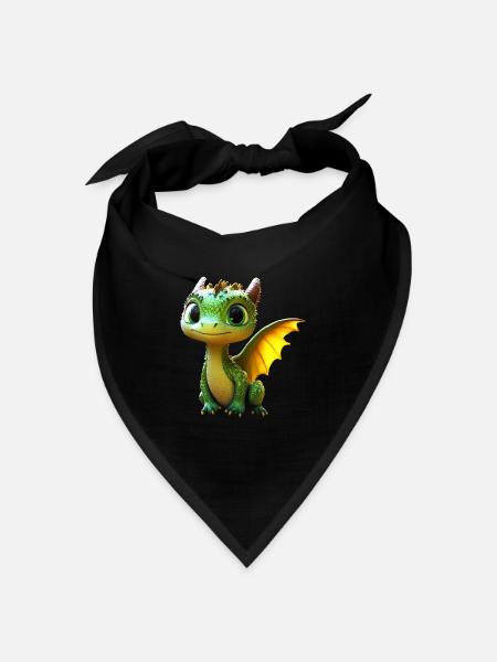 Drache Kleiner Grüner Baby Drache Süße Drachen - Bandana Dreieckstuch - Schwarz