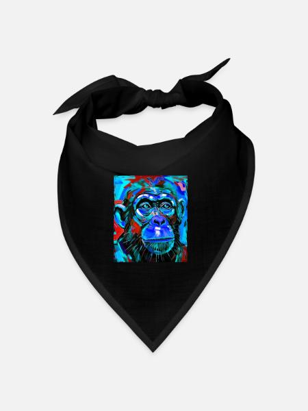 Affe Porträt - Bandana Dreieckstuch - Schwarz