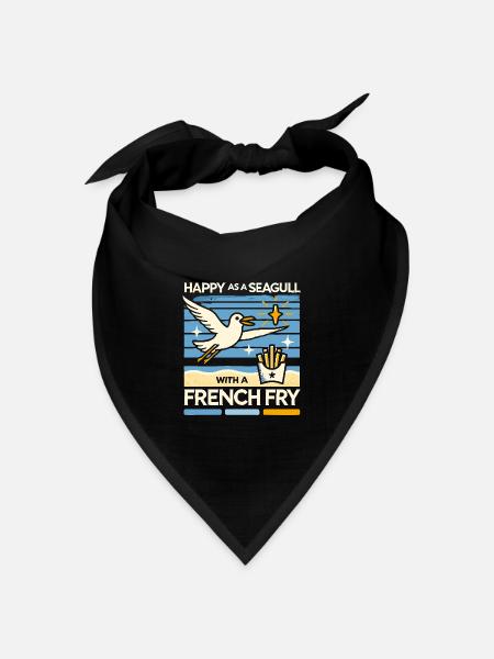 Glücklich wie eine Möwe mit einer Pommes frites - Bandana Dreieckstuch - Schwarz