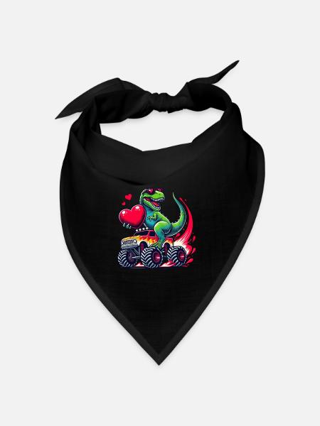 Valentinstag Dinosaurier Herz Monstertruck Lustig - Bandana Dreieckstuch - Schwarz