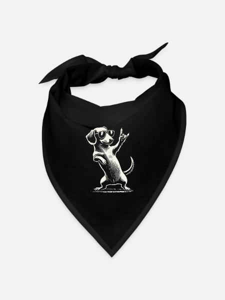 Rock Musik Lustige Dackel Hund Konzert Design - Bandana Dreieckstuch - Schwarz