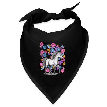 Einhorn Pferd Blumen Frühling Blume - Bandana Dreieckstuch - Schwarz - Vorne