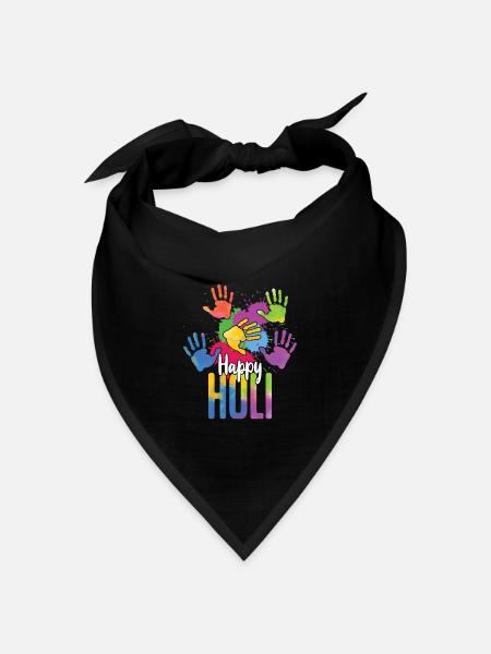 Happy Holi Festival Bunte Handabdrücke - Bandana Dreieckstuch - Schwarz