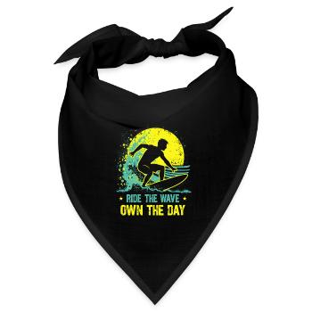 Surfer Ride the Wave – Own the Day Spruch - Bandana Dreieckstuch - Schwarz - Vorne