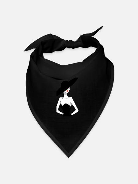Elegante Dame im Schwarzen Kleid mit Großem Hut - Bandana Dreieckstuch - Schwarz