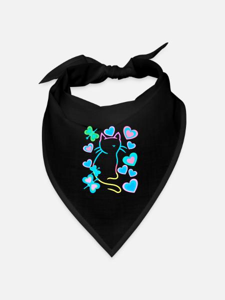 Retro Katze Katzen - Bandana Dreieckstuch - Schwarz