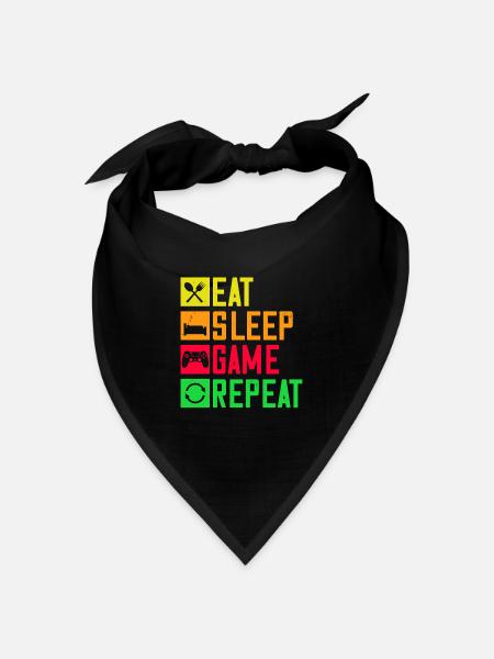 Kultiges Gaming-Motiv "Eat Sleep Game Repeat" - Bandana Dreieckstuch - Schwarz