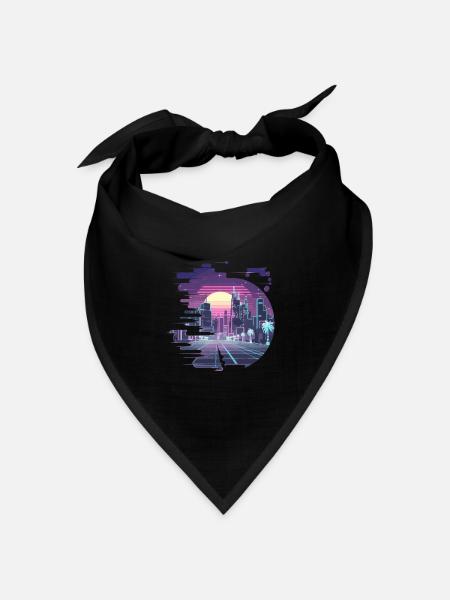Futuristische Neon City Skyline bei - Bandana Dreieckstuch - Schwarz