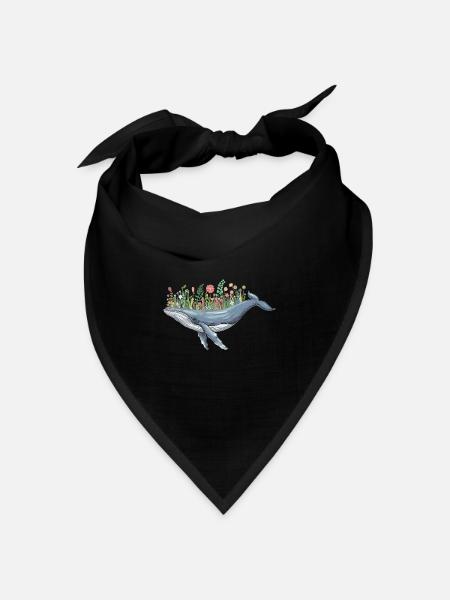 Wunderschöner Wal Mit Blumenmotiv Für - Bandana Dreieckstuch - Schwarz
