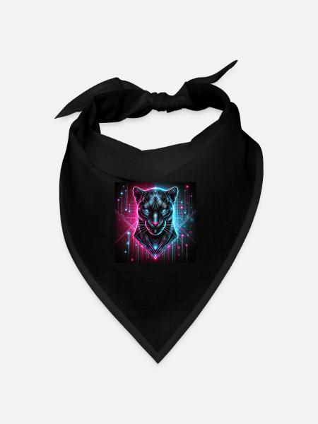 Cyberpunk Panther – Neon Stil - Bandana Dreieckstuch - Schwarz