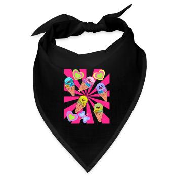 Sommer Eis Eiskrem Waffel Retro Vintage 80er 90er - Bandana Dreieckstuch - Schwarz - Vorne