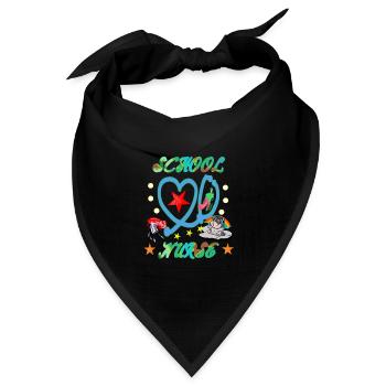 Bunte Schulkrankenschwester - Bandana Dreieckstuch - Schwarz - Vorne