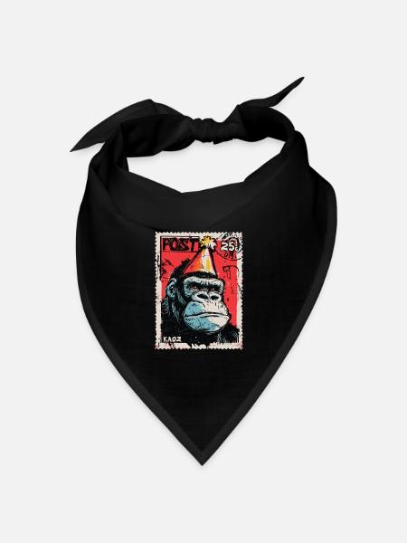 Gorilla mit Partyhut auf einer Briefmarke - Bandana Dreieckstuch - Schwarz