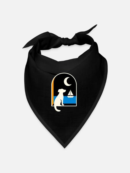 Hund schaut Segelboot unter dem Mond - Bandana Dreieckstuch - Schwarz