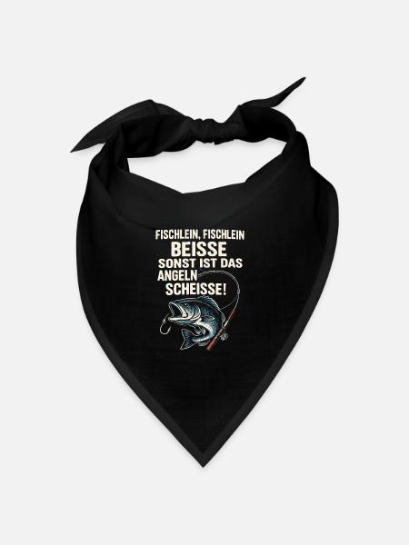 Fischlein beiße – Witziger Angler Reim - Bandana Dreieckstuch - Schwarz