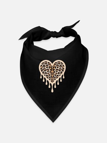 Leopard Herz - Bandana Dreieckstuch - Schwarz