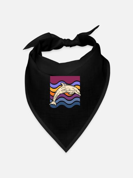 Delfin auf farbigen Wellen - Bandana Dreieckstuch - Schwarz