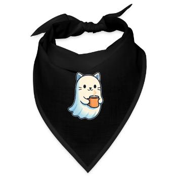 Kaffeegeist Katze mit Becher - Bandana Dreieckstuch - Schwarz - Vorne