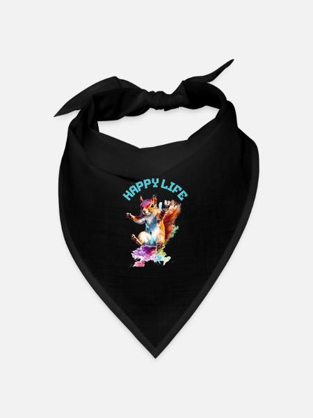 Happy Life Eichhörnchen Design - Bandana Dreieckstuch - Schwarz