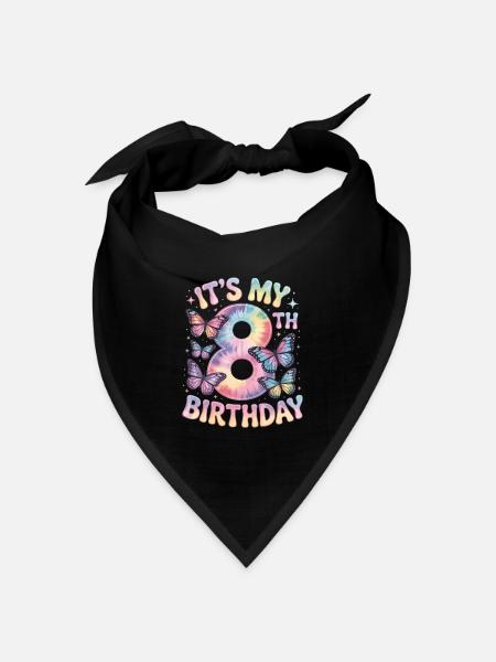 8. Geburtstag Regenbogen Schmetterling Deko - Bandana Dreieckstuch - Schwarz