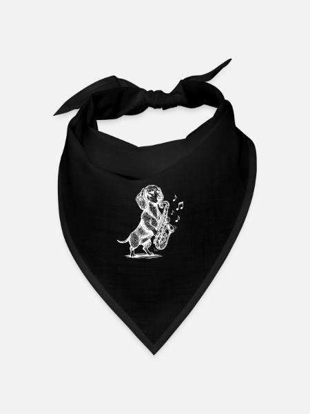 Dackel Saxophon Art Dog - Bandana Dreieckstuch - Schwarz
