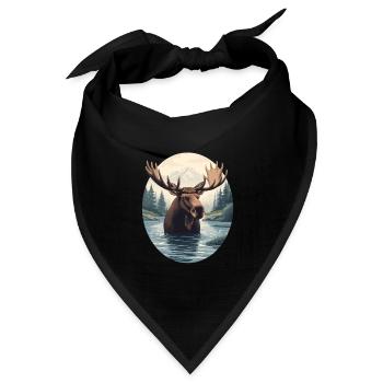 Elchillustration in Bergfluss-Landschaft - Bandana Dreieckstuch - Schwarz - Vorne