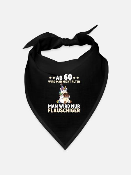 60. Geburtstag Einhorn – Man wird nur flauschiger - Bandana Dreieckstuch - Schwarz