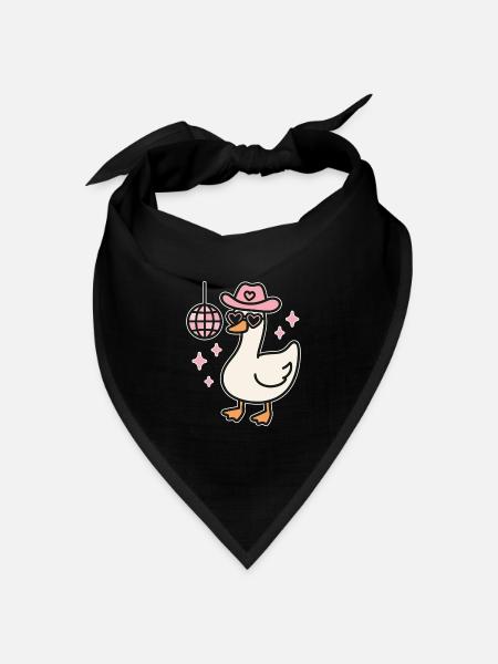 Kawaii Disco Ente mit Herzbrille - Bandana Dreieckstuch - Schwarz