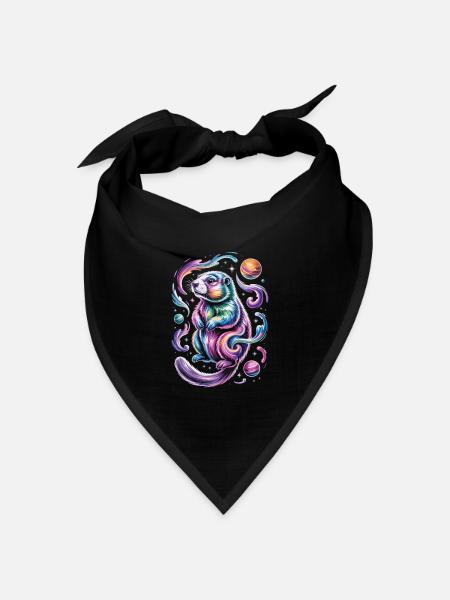 Otter Weltraum Shirt – Planet und Sterne - Bandana Dreieckstuch - Schwarz