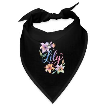 Lily Aquarellblüten - Bandana Dreieckstuch - Schwarz - Vorne