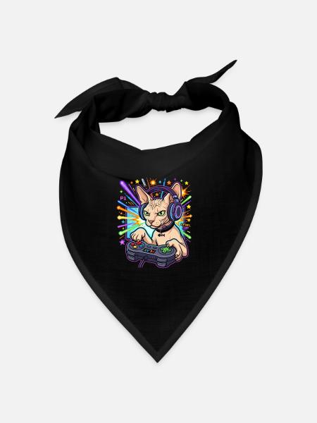 Sphynx Cat Gamer - Bandana Dreieckstuch - Schwarz