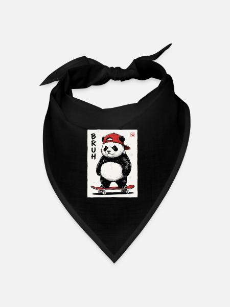 Panda Skate Bruh mit roter Cap - Bandana Dreieckstuch - Schwarz