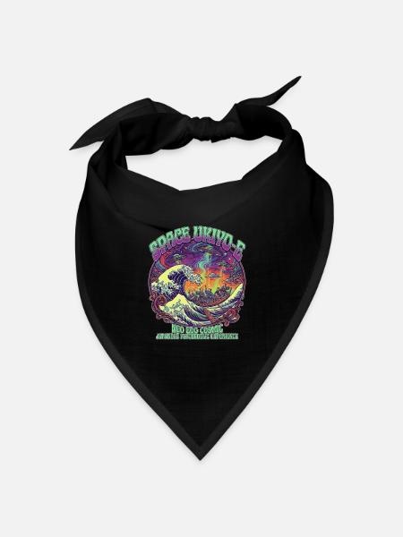 Hokusai Great Wave & UFO Psychedelic Cosmic Ukiyoe - Bandana Dreieckstuch - Schwarz