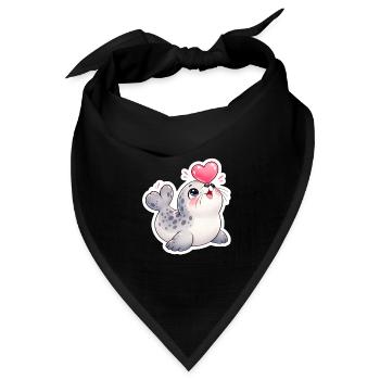 Herzige Robbe mit Ballonherz - Bandana Dreieckstuch - Schwarz - Vorne