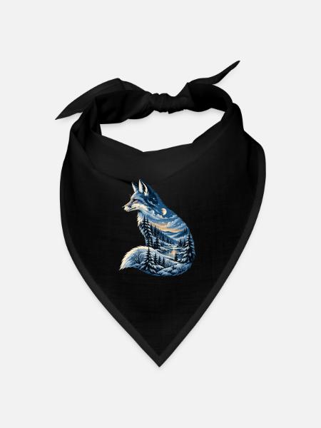 Fuchs Winterwald - Winterzauber Naturmotiv - Bandana Dreieckstuch - Schwarz