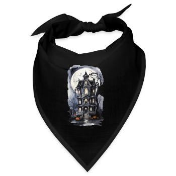 Hexenhaus Vollmond Fledermaus Zauber Kürbis Art - Bandana Dreieckstuch - Schwarz - Vorne