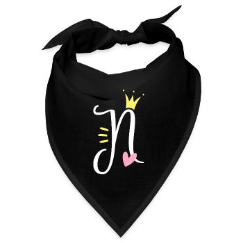 Buchstabe N Anfangsbuchstabe Krone - Bandana Dreieckstuch - Schwarz - Vorne