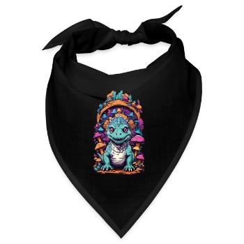 Psychedelic Pilze mit Dinosaurier Fantasiewelt - Bandana Dreieckstuch - Schwarz - Vorne