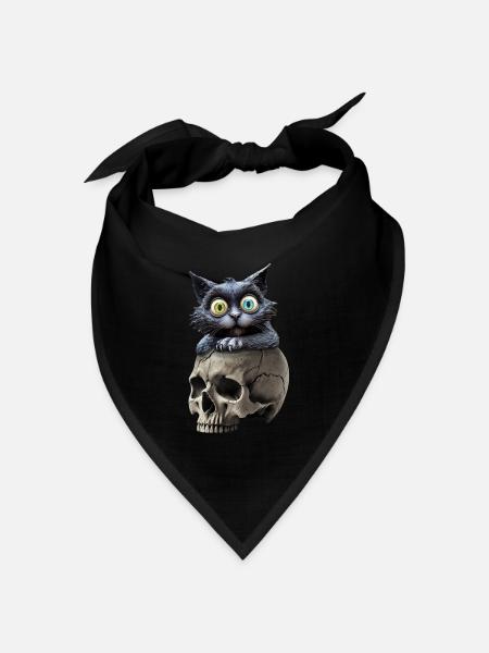 Eine mysteriöse Katze, stattlich auf einem Totenkopf sitzend - Bandana Dreieckstuch - Schwarz