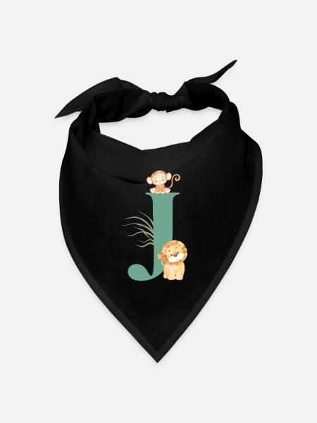 Buchstabe j grüne Dschungeltiere - Bandana Dreieckstuch - Schwarz