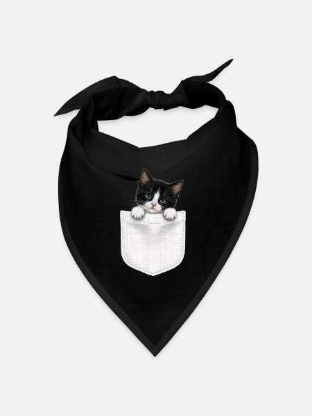 Cat Pocket späht süße Katze in die Tasche - Bandana Dreieckstuch - Schwarz