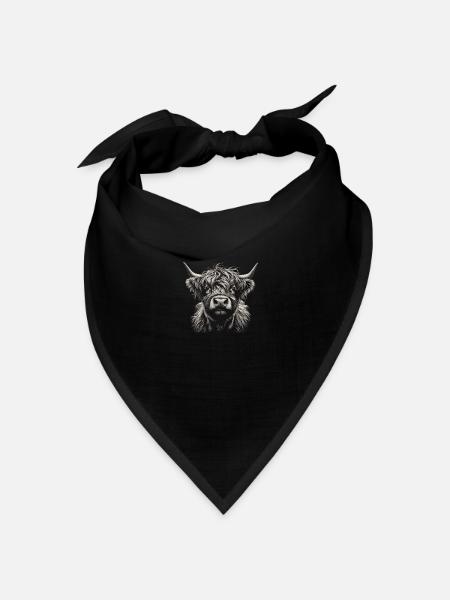 Schottische Hochlandkuh Neugieriges Gesicht - Bandana Dreieckstuch - Schwarz